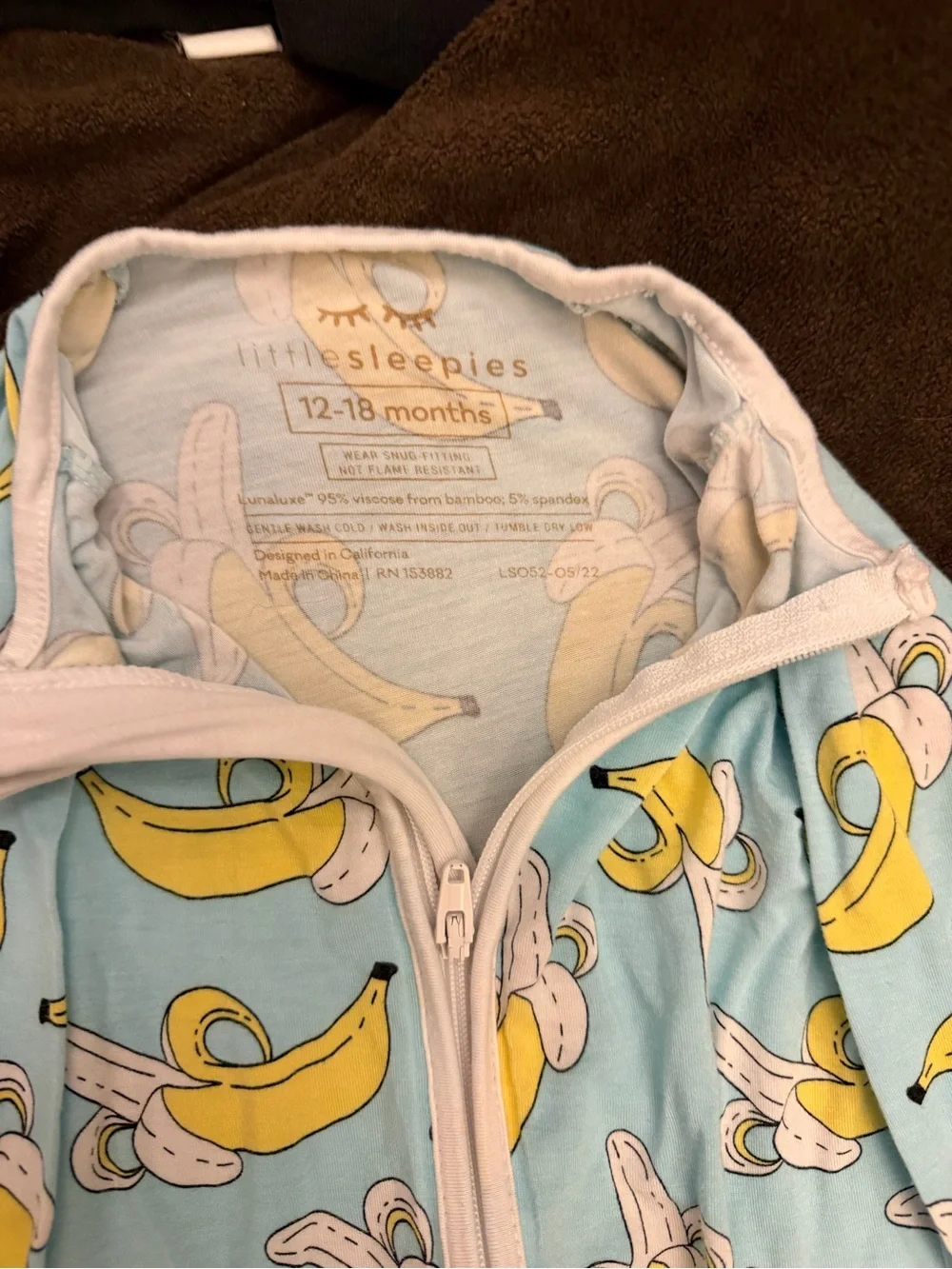 Little Sleepies Light Blue Banana Print One-Piece Footie